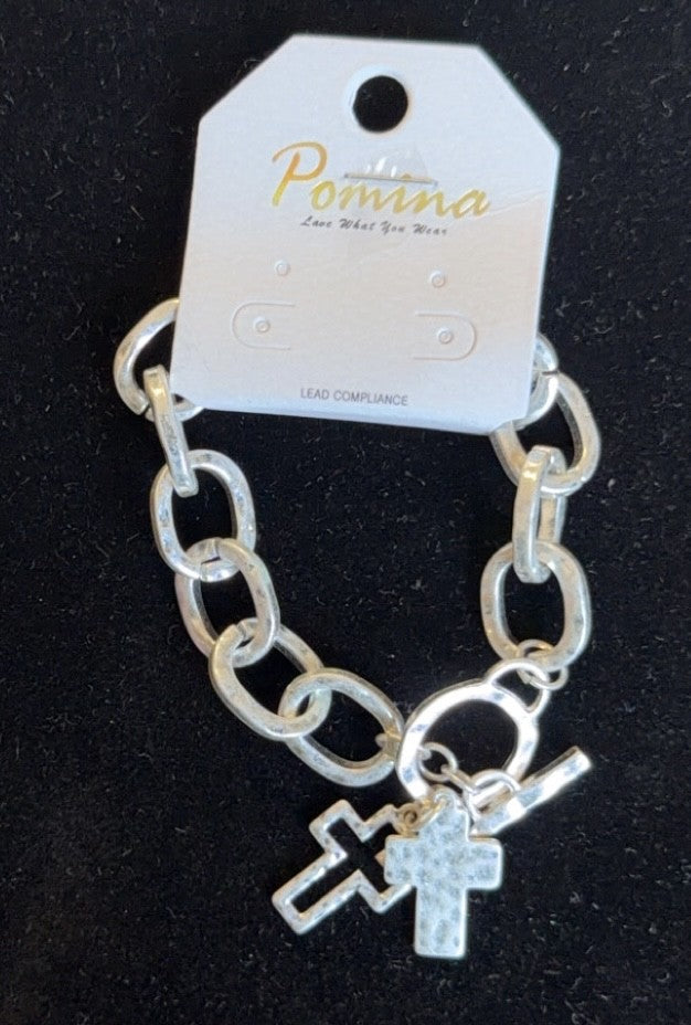 7.5" Link Cross Bracelet - SILVER