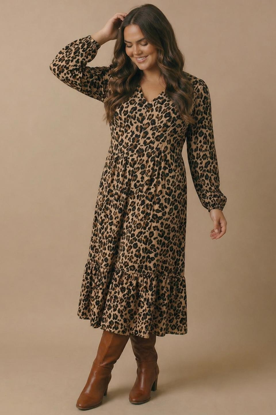 Animal Print Empire Silhouette Midi Dress
