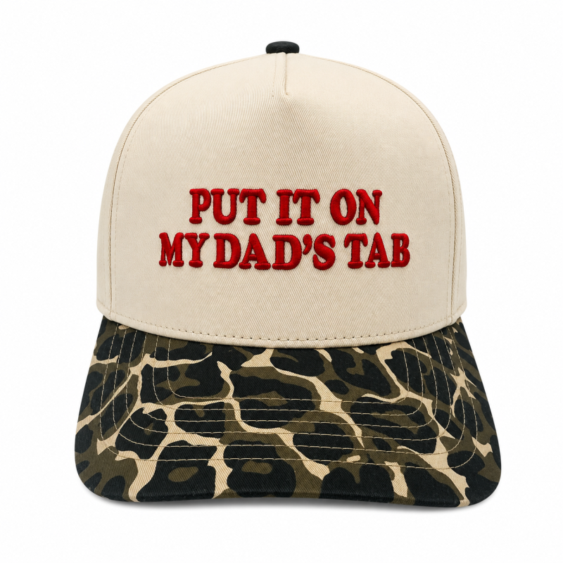"Put It on My Dad's Tab" Canvas Hat Leopard Brim