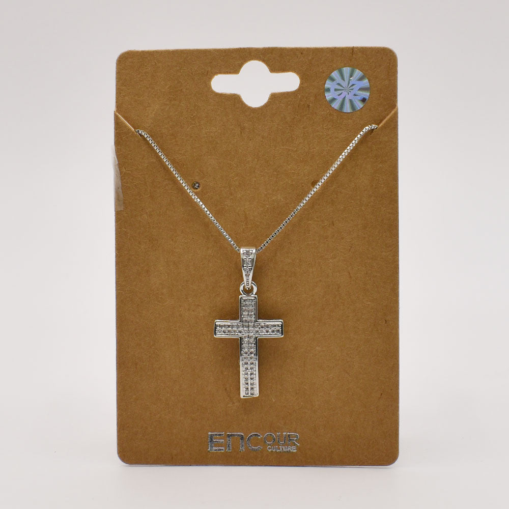 16" Box Chain Necklace with CZ Cross Pendant