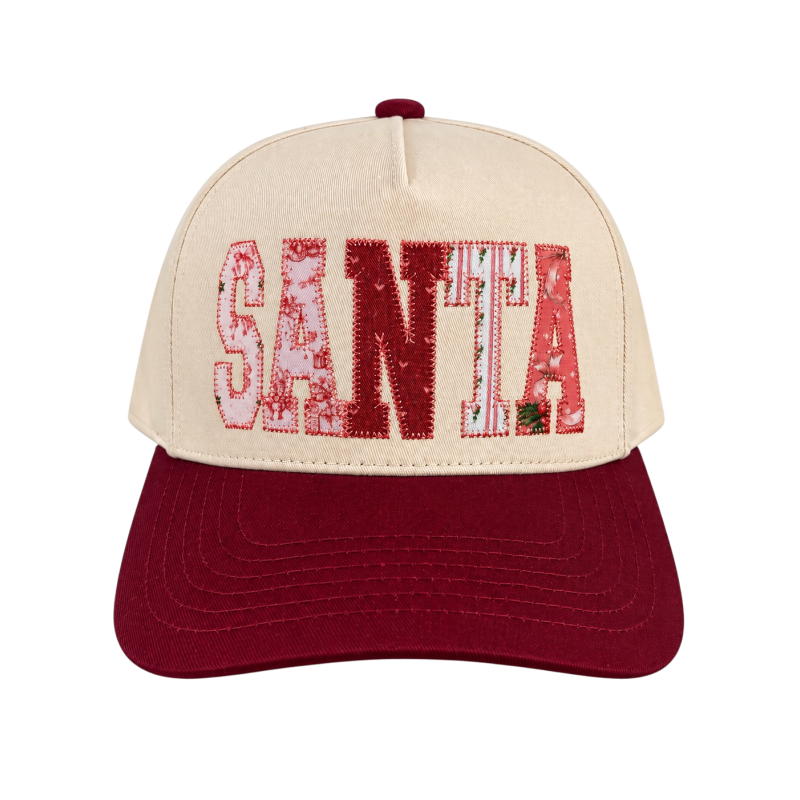 "Santa" Patchwork Canvas Hat | Burgandy