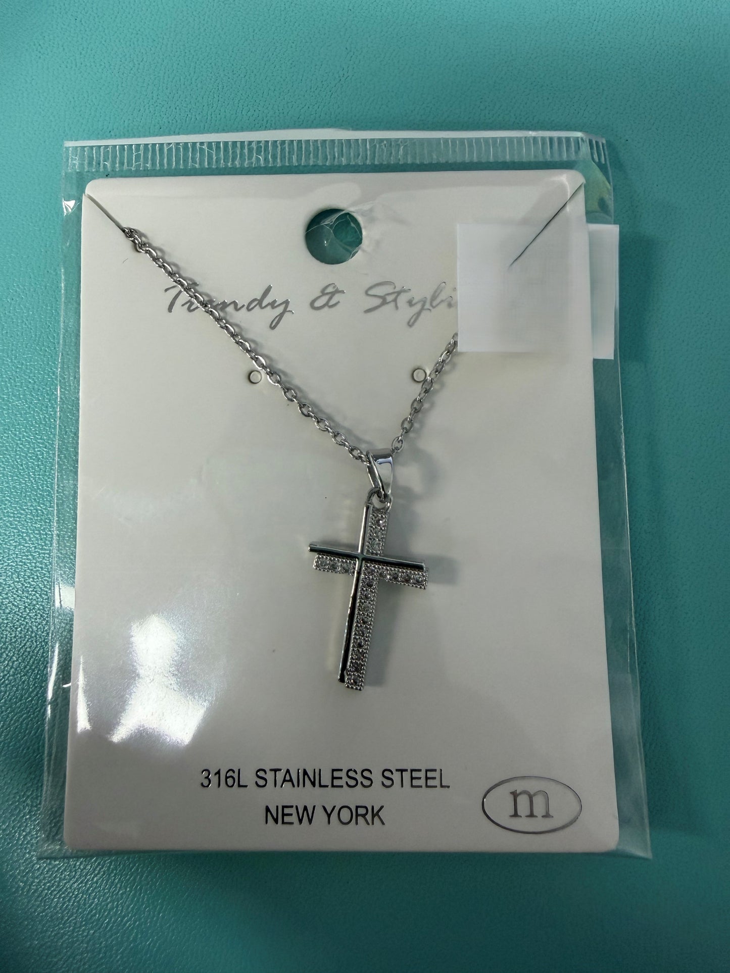 Stainless Steel Cross with CZ's - SILVER