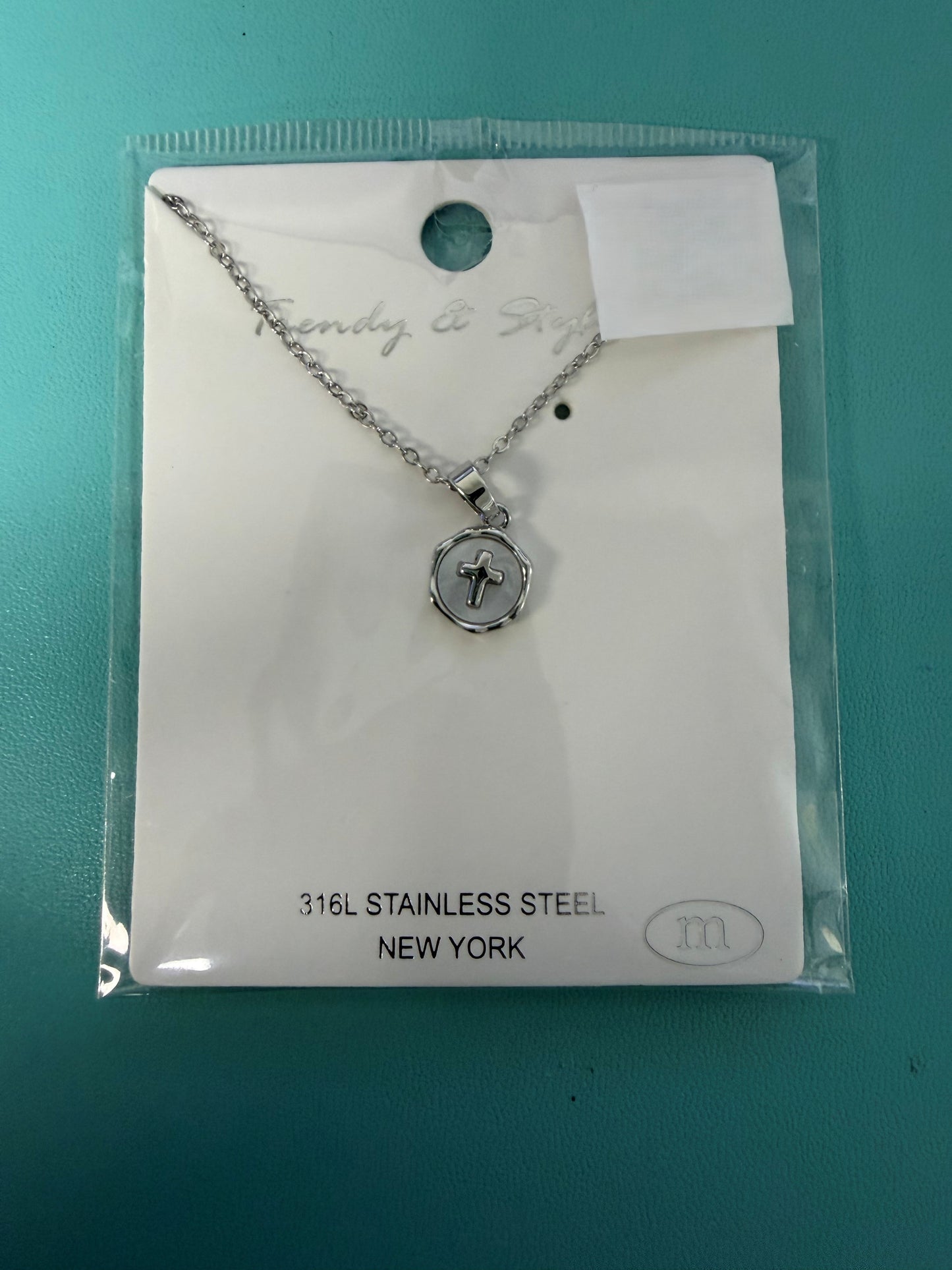Stainless Steel Small Mediallion Cross - SILVER