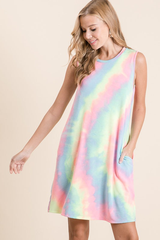 Sleeveless Tie Dye Knit Dress
