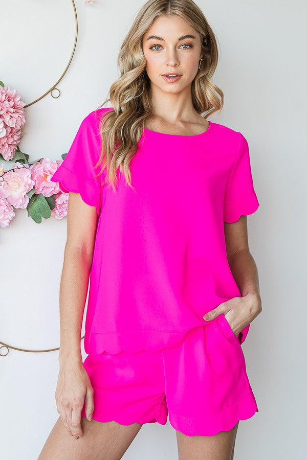Round Neck Short Sleeve Scallop Edge Set