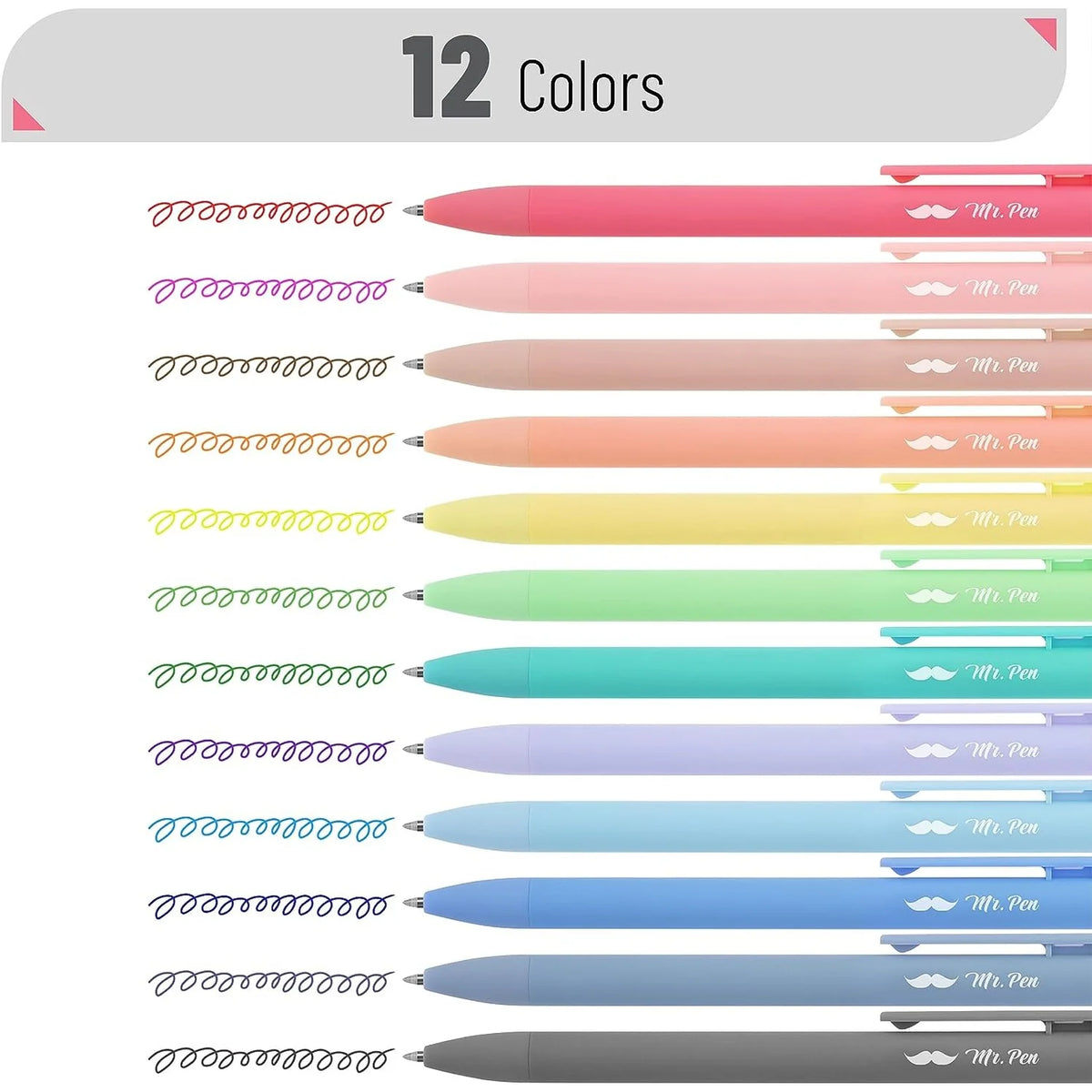 Retractable Gel Pens, 12 Pack, 0.7mm Fine Point, Assorted Colors