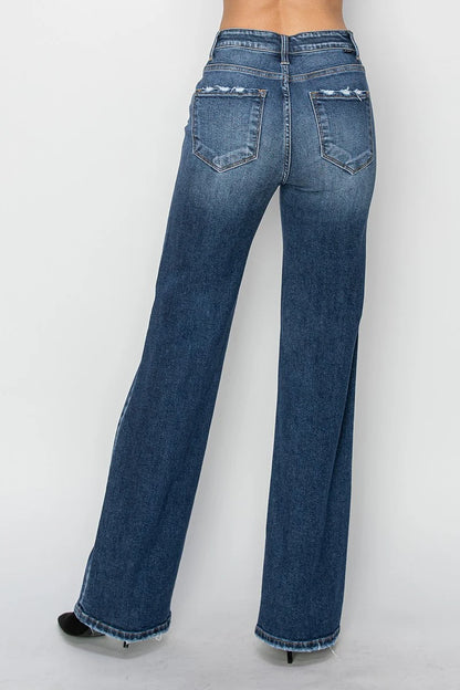 High Rise Straight Jeans - Dark