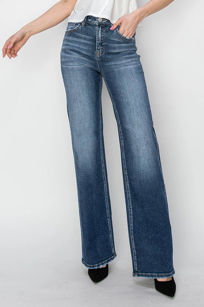 High Rise Straight Jeans - Dark