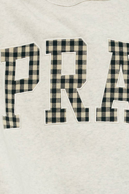 "PRAY" Gingham Applique Mock Neck Sweatshirt