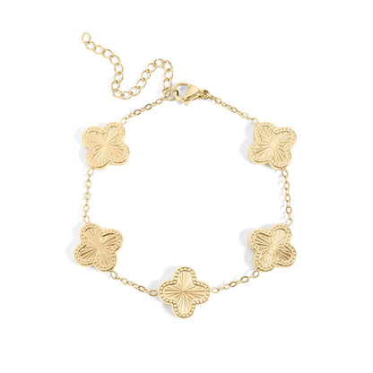 18K Gold Pvd Stainless Steel Lucky Clover Charm Bracelet
