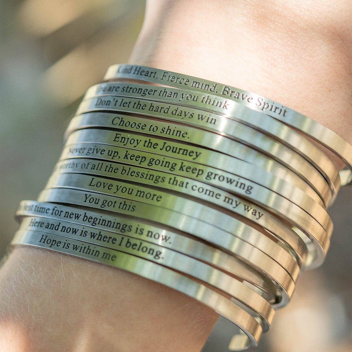 18K Gold PVD Worthy of Blessings Engraved Bangle Bracelet