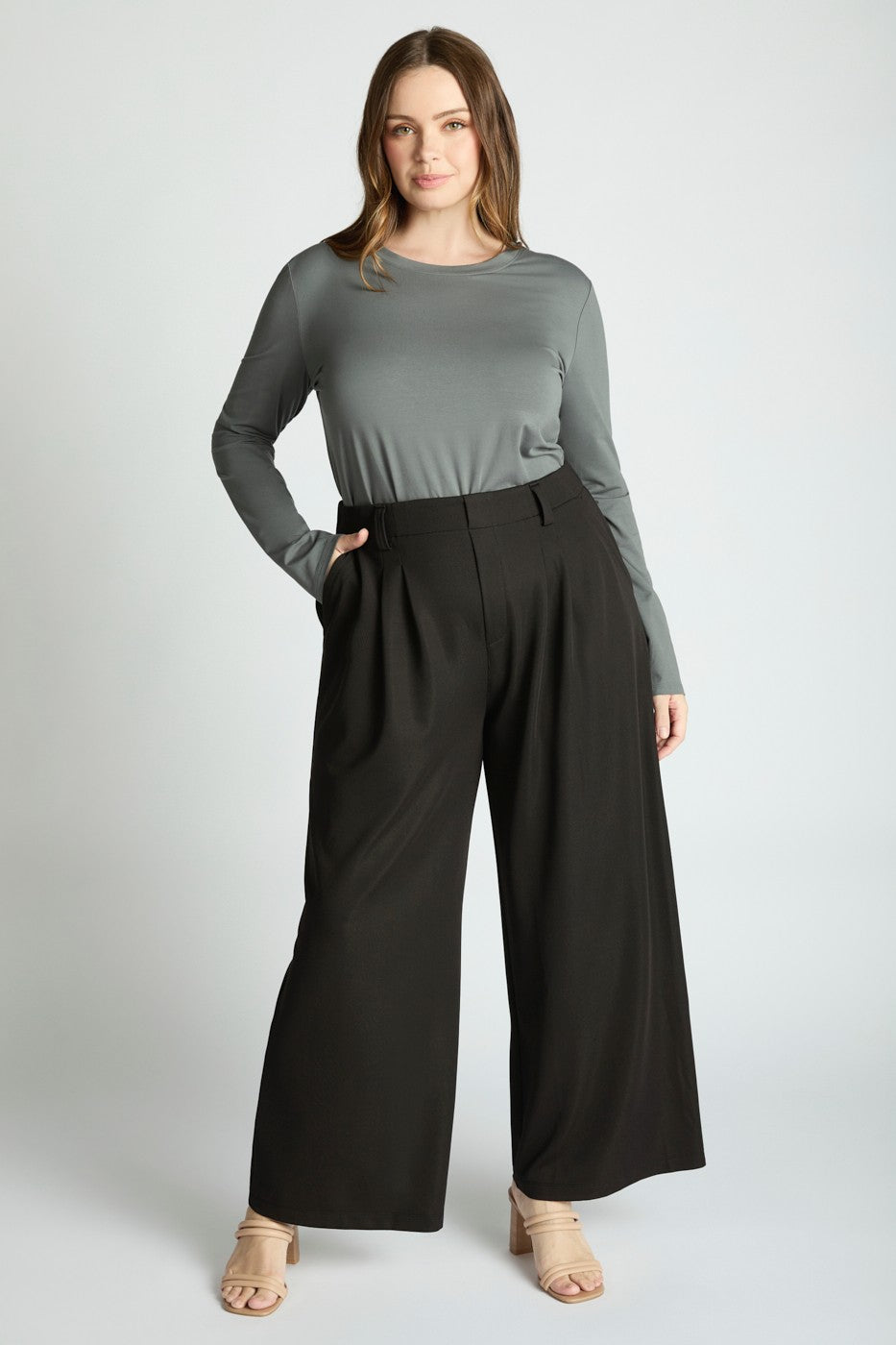 Plus Wide Leg Micro Waffle Textured Trousers