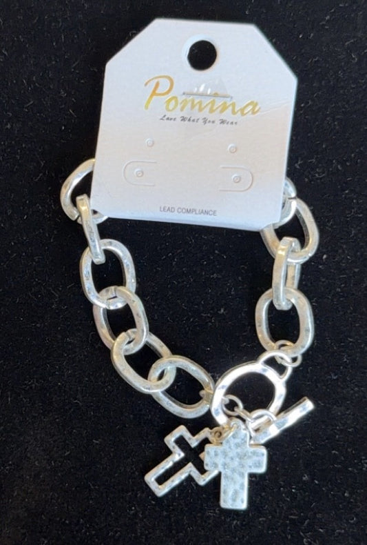 7.5" Link Cross Bracelet - SILVER