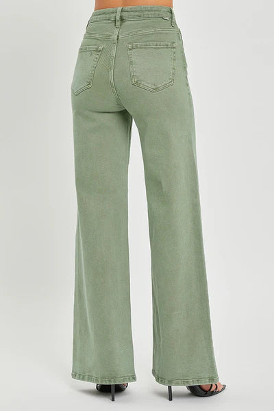 High Rise Tummy Control Wide Pants - Olive