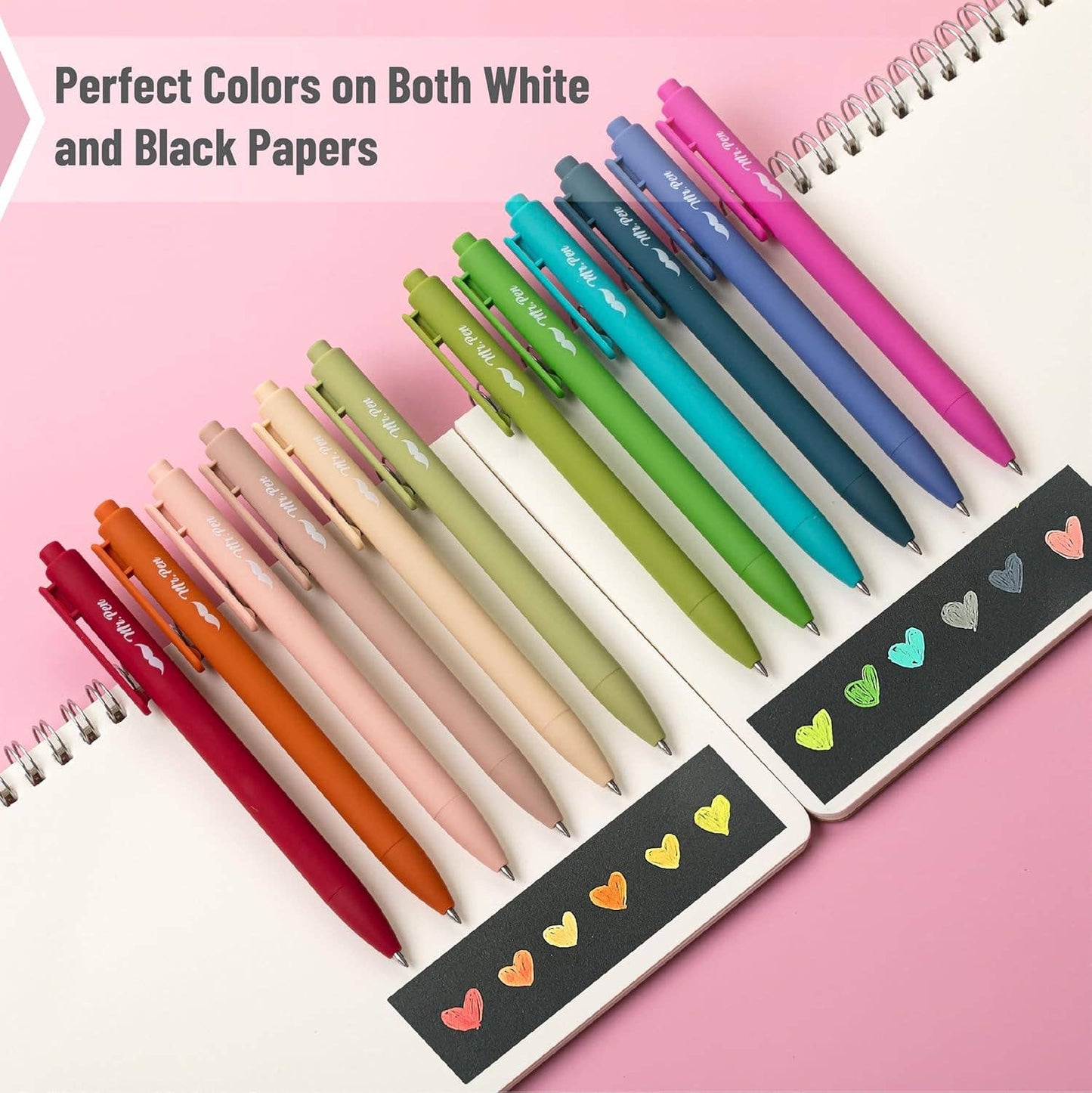 Cute 12-Pack Retractable Gel Pens with Colored Ink