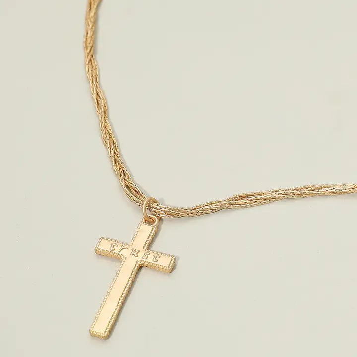 Twisted Multi Chain Necklace with "Trust Cross" - MATTE GOLD