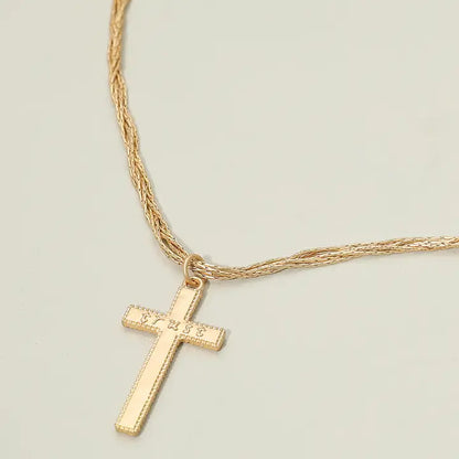 Twisted Multi Chain Necklace with "Trust Cross" - MATTE GOLD