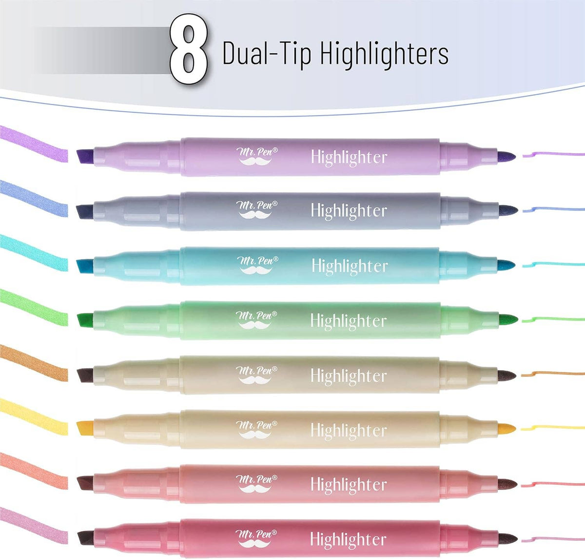 Dual Tip Highlighters, 8 Pack, Fine & Chisel Tip
