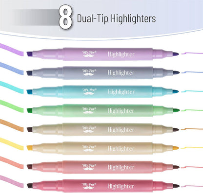 Dual Tip Highlighters, 8 Pack, Fine & Chisel Tip