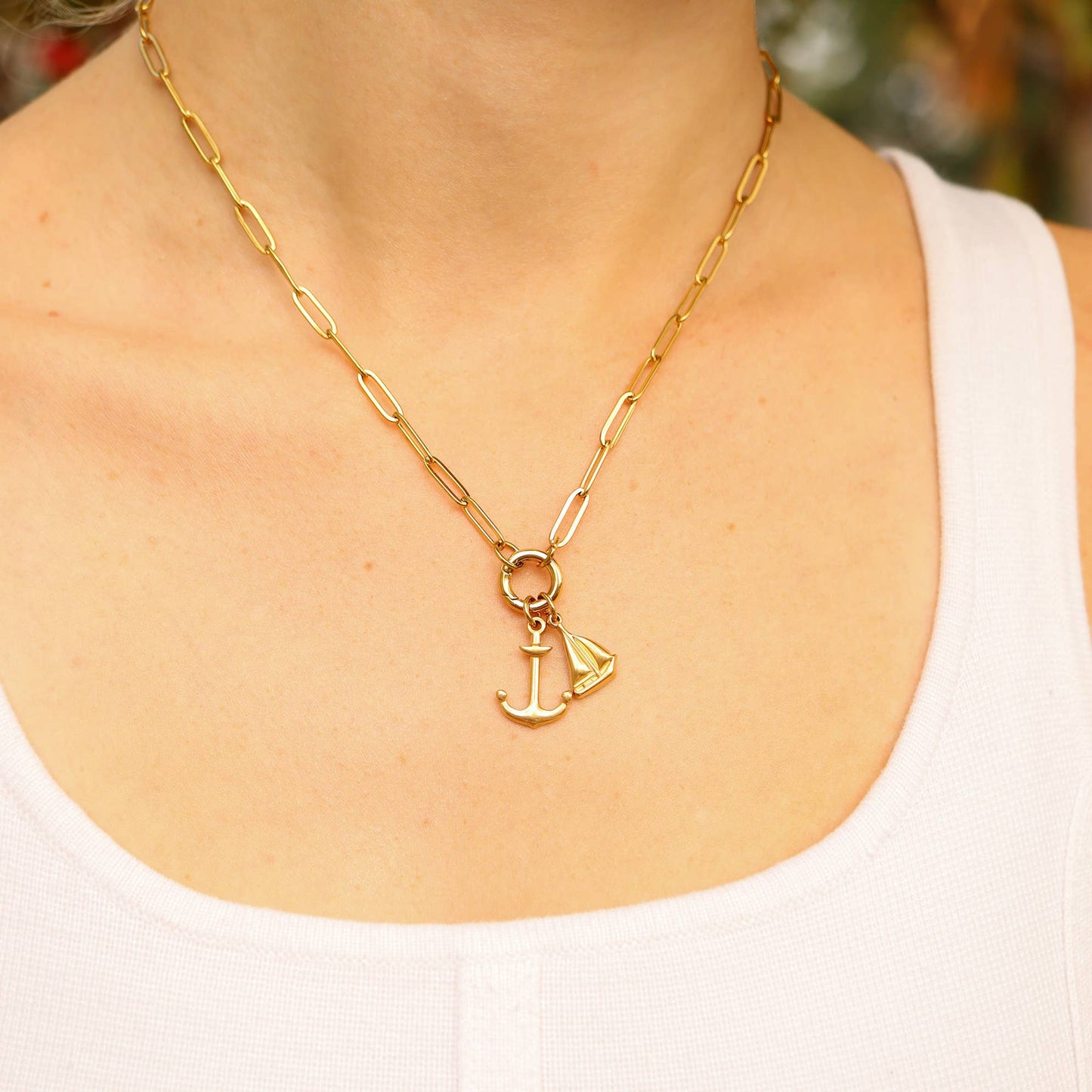Stainless Steel Paperclip Carabiner Charm Holder Necklace