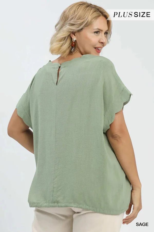 Linen Blend Rolled Sleeve Top