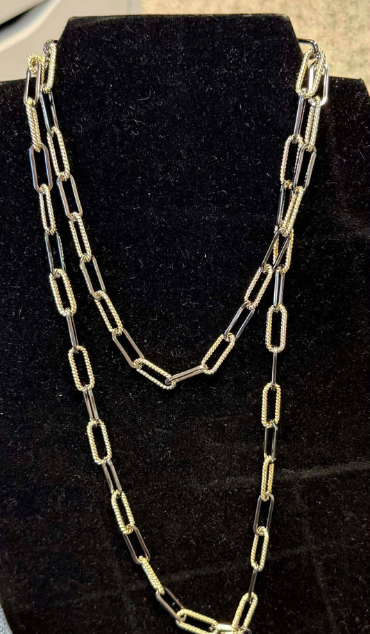 35" Paper Clip Necklace - Black / Gold