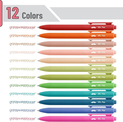 Cute 12-Pack Retractable Gel Pens with Colored Ink