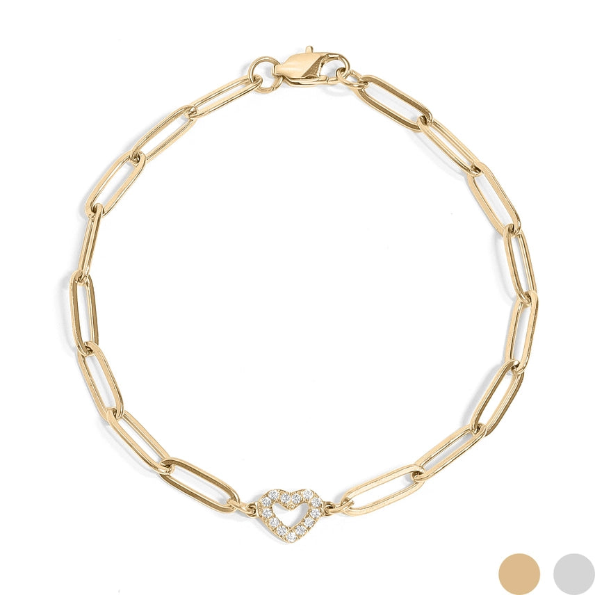 18K Gold Pvd Stainless Steel "Heart" Paperclip Bracelet