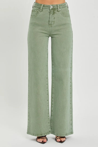 High Rise Tummy Control Wide Pants - Olive
