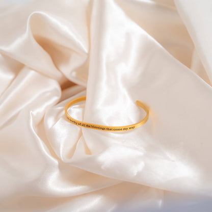 18K Gold PVD Worthy of Blessings Engraved Bangle Bracelet
