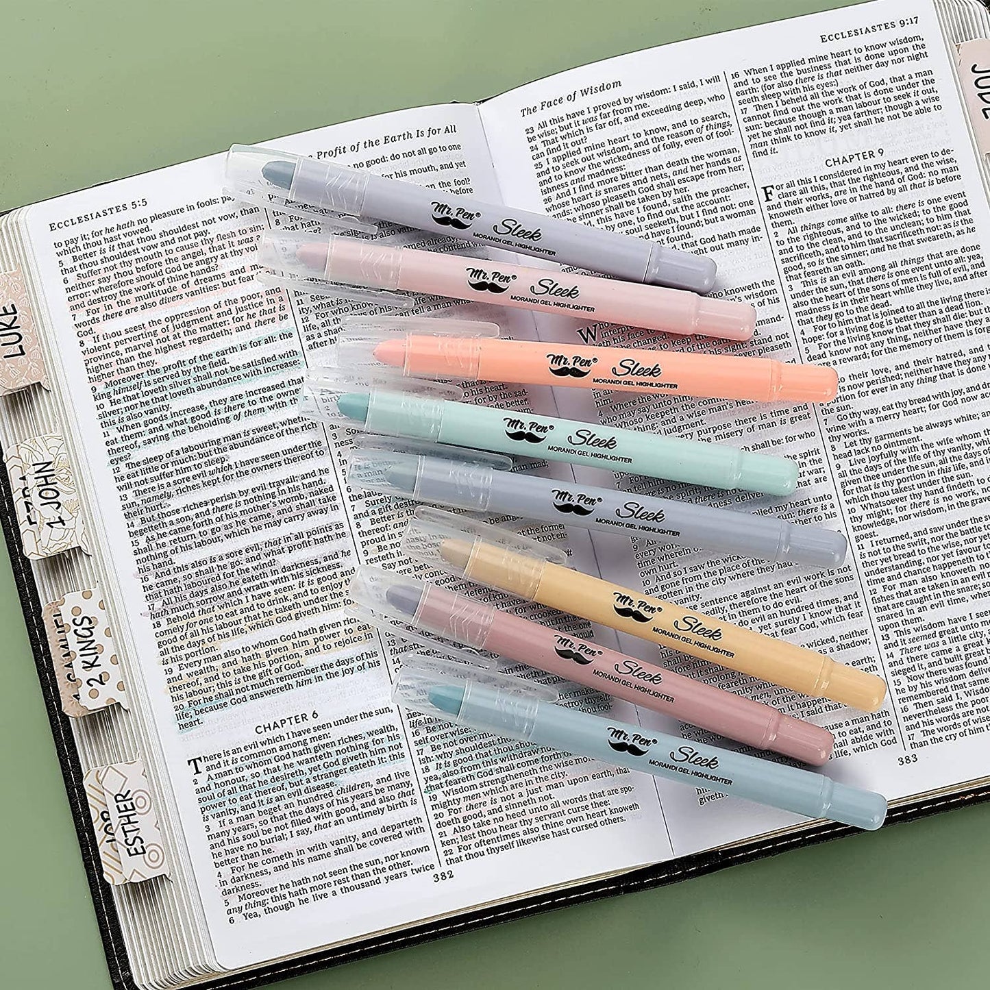Gel Highlighters, 8 Pack, No-Bleed, Twist-Up Design, Sharpenable Tips, Smooth Glide, Perfect for Bible Pages
