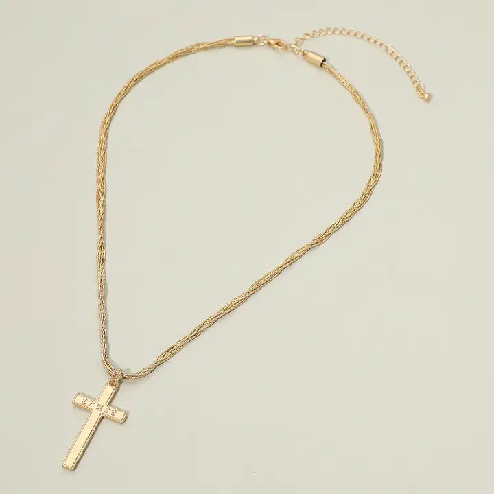 Twisted Multi Chain Necklace with "Trust Cross" - MATTE GOLD