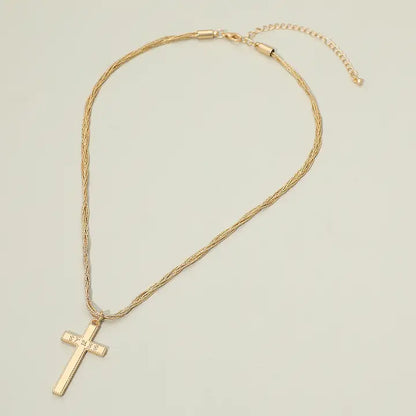 Twisted Multi Chain Necklace with "Trust Cross" - MATTE GOLD