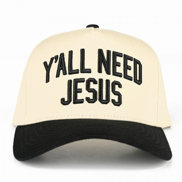 "Ya'll Need Jesus" Canvas Hat Solid Brim | Black