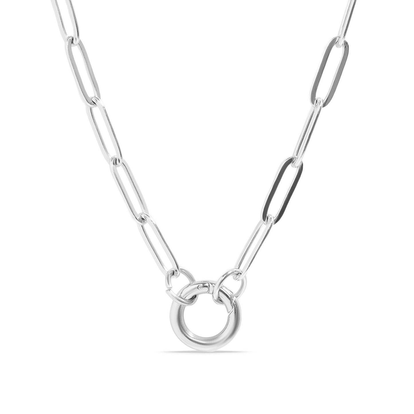 Stainless Steel Paperclip Carabiner Charm Holder Necklace
