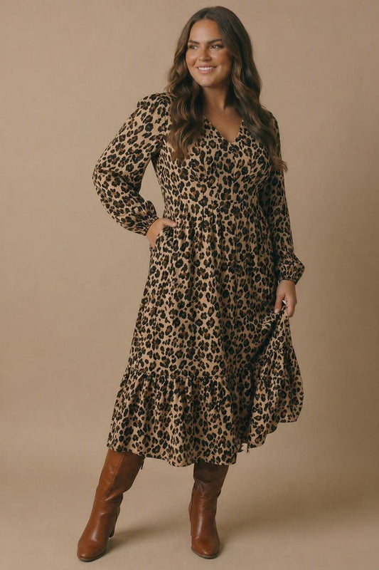Animal Print Empire Silhouette Midi Dress