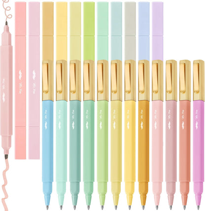 Dual Tip Aesthetic Highlighters and Ballpoint Pens Set 12 Pcs