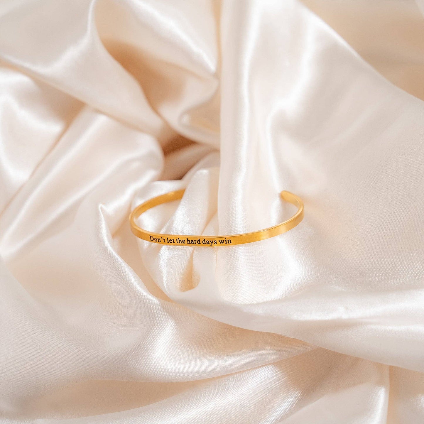 18K Gold PVD Dont let Hard Days Win Engraved Bangle Bracelet