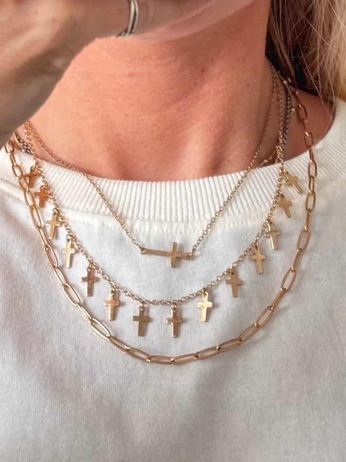 GP Three Strand Cross Necklaces - MATTE GOLD