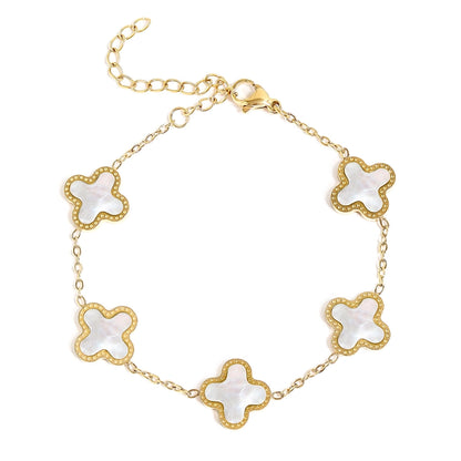 18K Gold Pvd Stainless Steel Lucky Clover Charm Bracelet