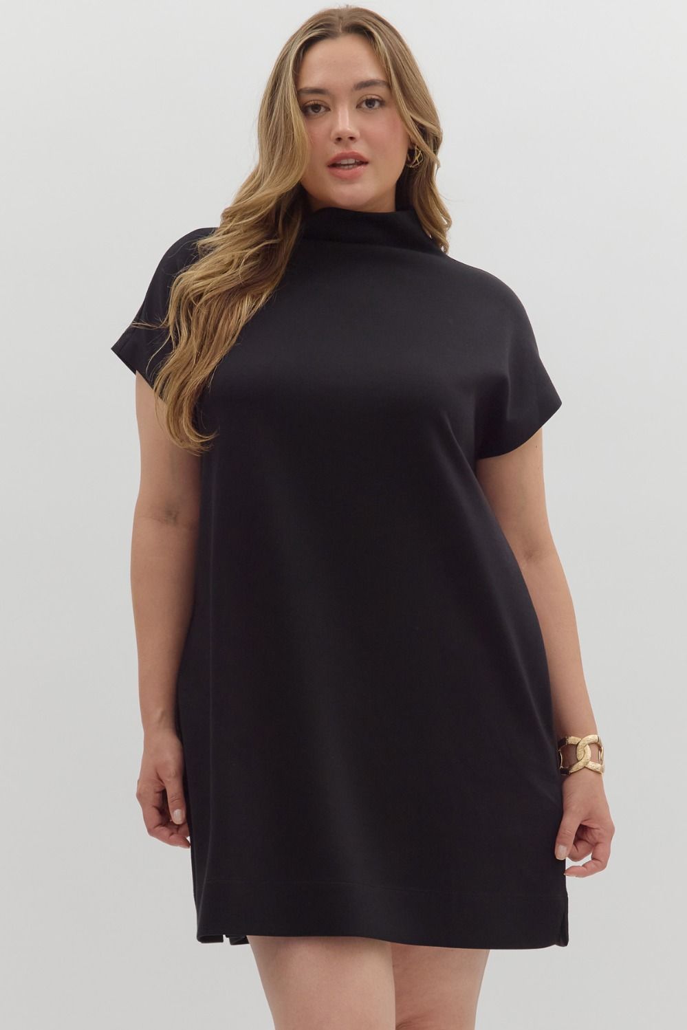 Solid Jersey Mock Neck Pullover Mini Dress
