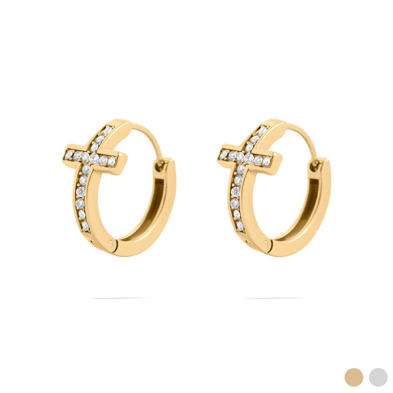18K Dipped Hypo CZ Cross Huggie - GOLD