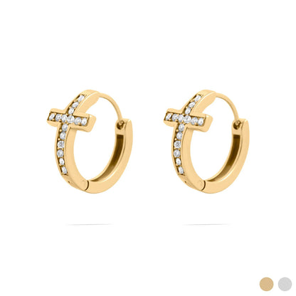 18K Dipped Hypo CZ Cross Huggie - GOLD