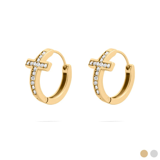 18K Dipped Hypo CZ Cross Huggie - GOLD