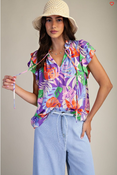 Printed Peach Blossom Top