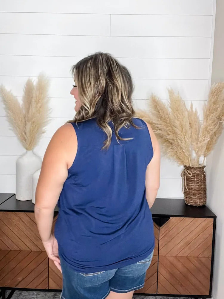 Charming Wrinkle-Free Sleeveless Top - Navy