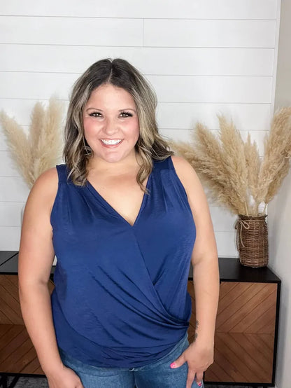 Charming Wrinkle-Free Sleeveless Top - Navy