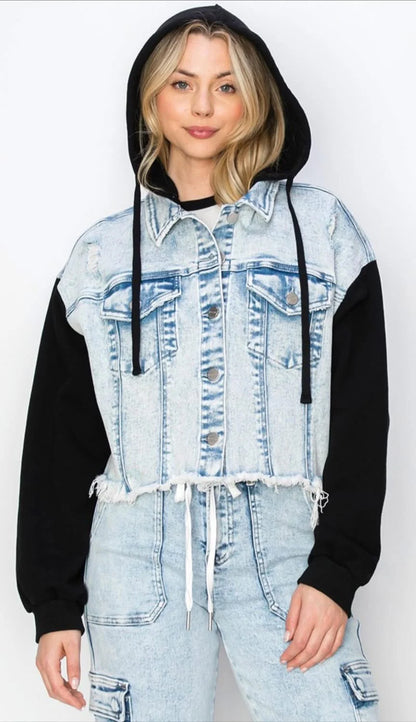 Oversized W/Hoodie Crop Jacket - Light
