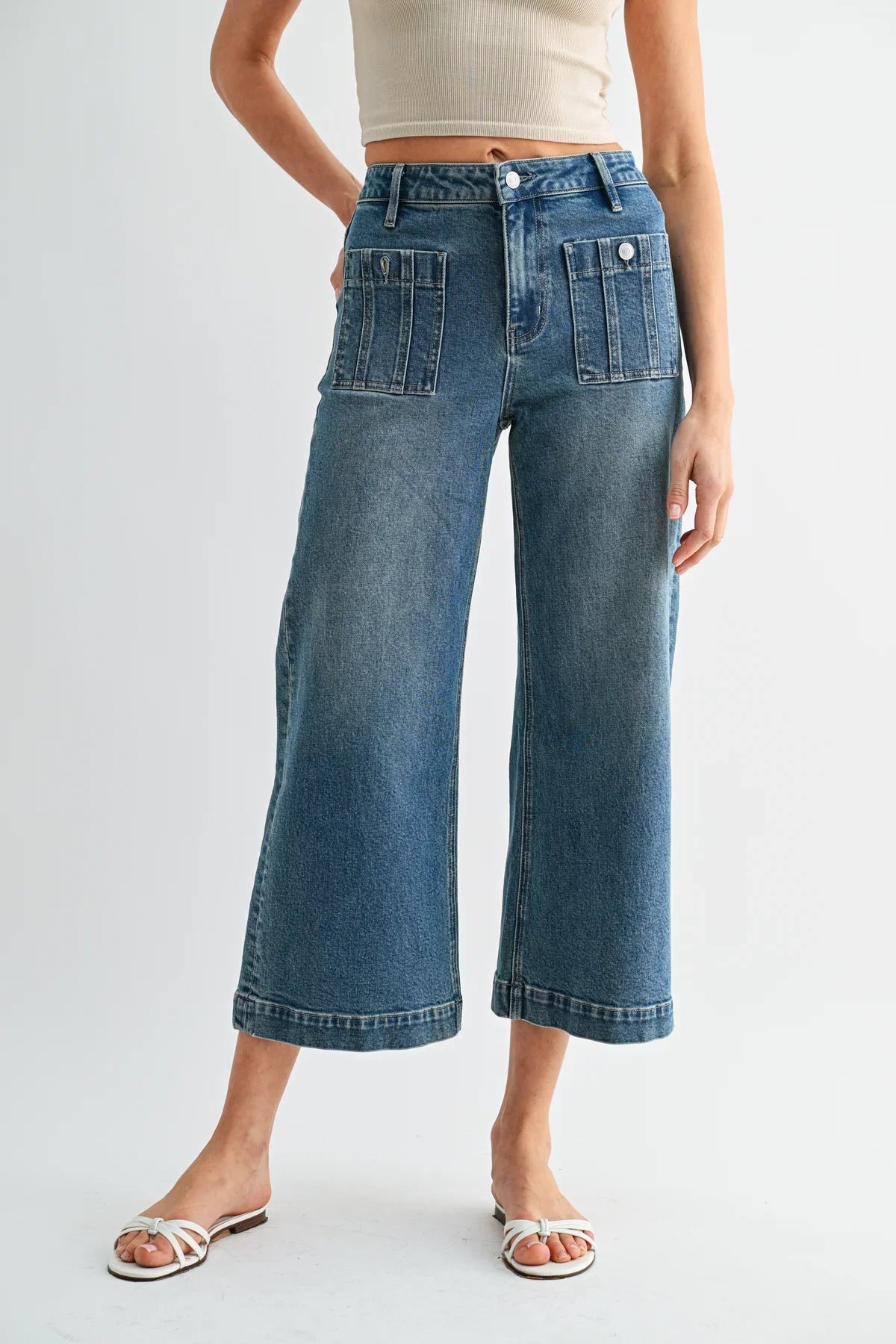 High Rise Wide Leg Crop Trouser Hem | Tangaroa