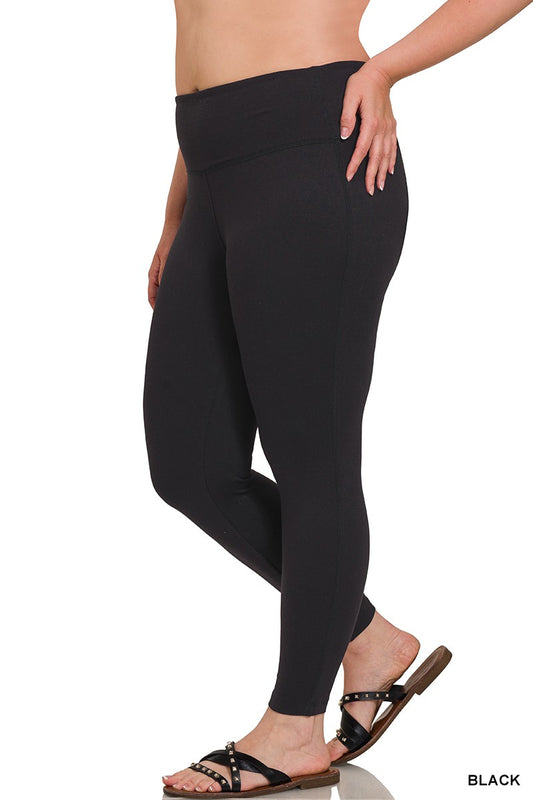 Brushed Microfiber Full Length Leggings - BLACK